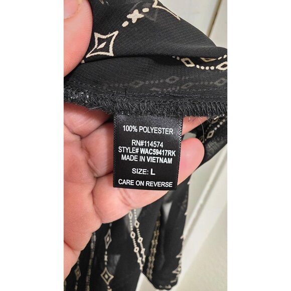 Pleione Women's Femme Black Sheer Button-Down Long Sleeve Shirt Geometric Patter - Picture 8 of 8